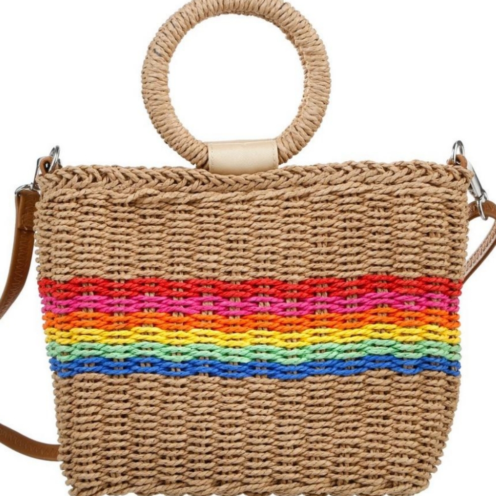 Rainbow Satchel & Crossbody Strap - Brown